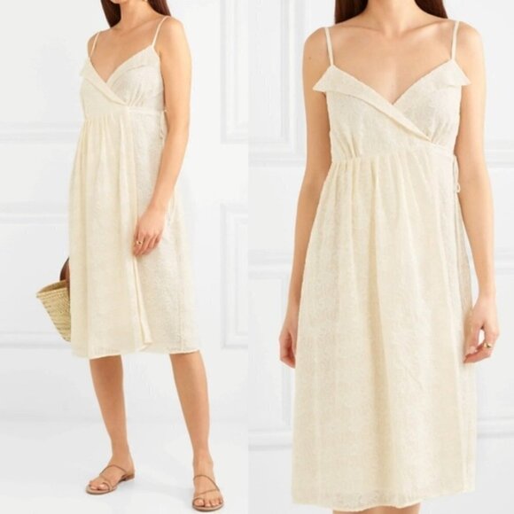 New Madewell Embroidered Pleated Voile Wrap Ivory Midi Dress NWT XL/10 US - Picture 1 of 17